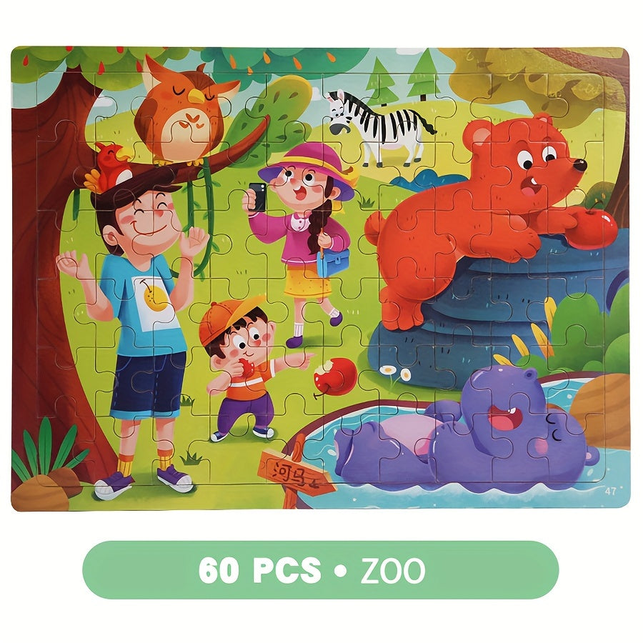 60pcs Wooden Large Piece Children's Cartoon Puzzle, Early Education Enlightenment Education Hands-on Ability Assembled Cute Mermaid Cartoon Character