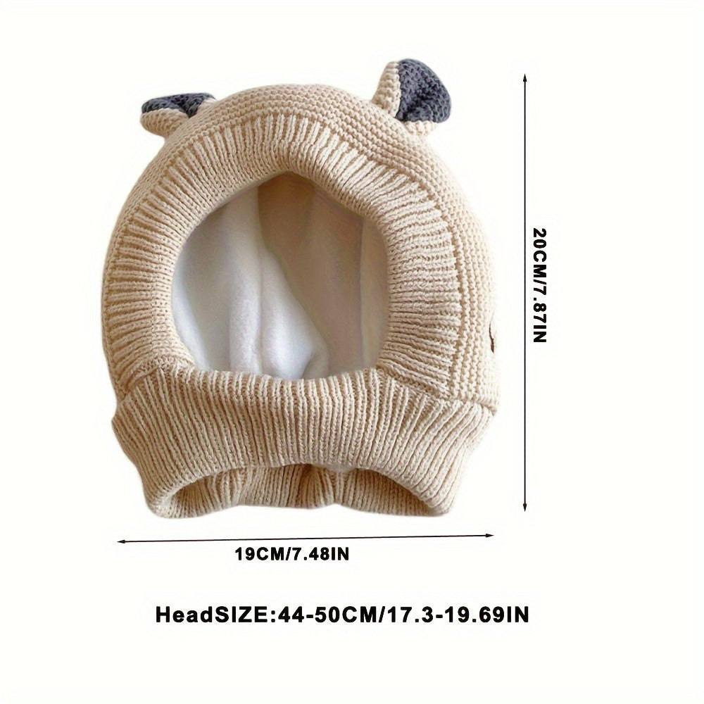 1pc Children's Knit Hat, Warmer Pullover Cap With Cute Ear Fleece Lined For Baby Boys & Girls In Autumn Winter