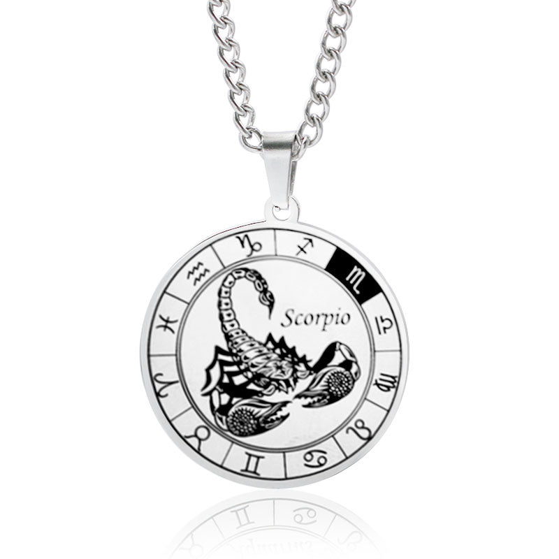 Stainless Steel Star Zodiac Necklace 12 Constellation Coin Pendant Necklace For Men Jewelry Gift For Birthday Anniversary