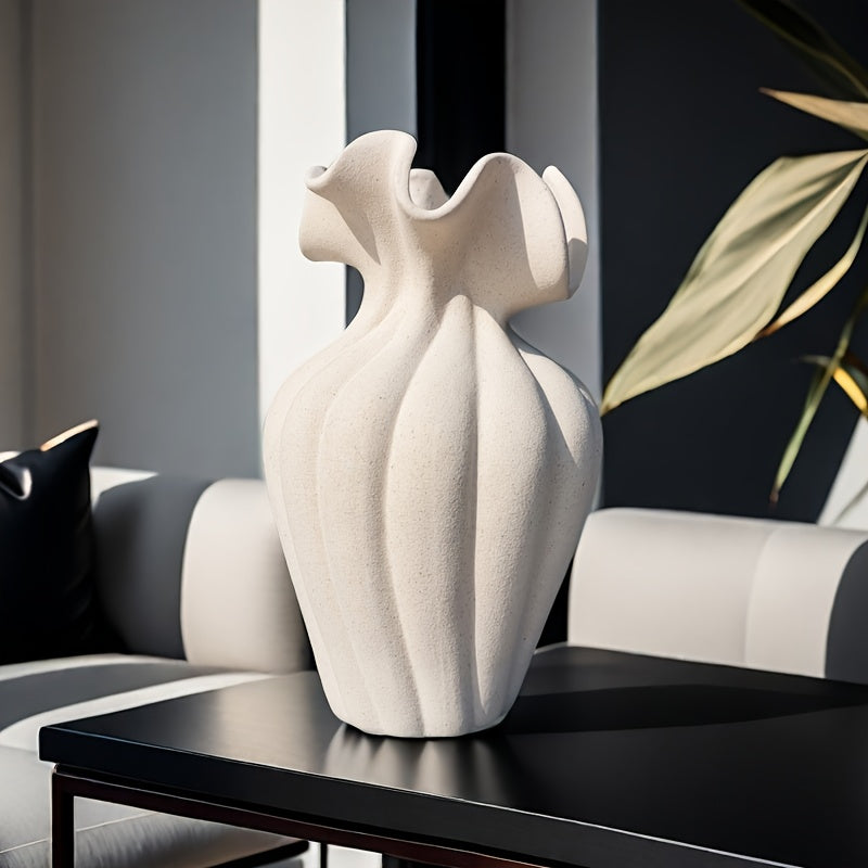 Elegant 20cm Striped Ceramic Vase with Skirt Element Design - Modern Art Style, Perfect for Fresh and Hydroponic Flowers, International Style, Flower Arrangement | Elegant Decor | Striped Texture, Vases Home Decor