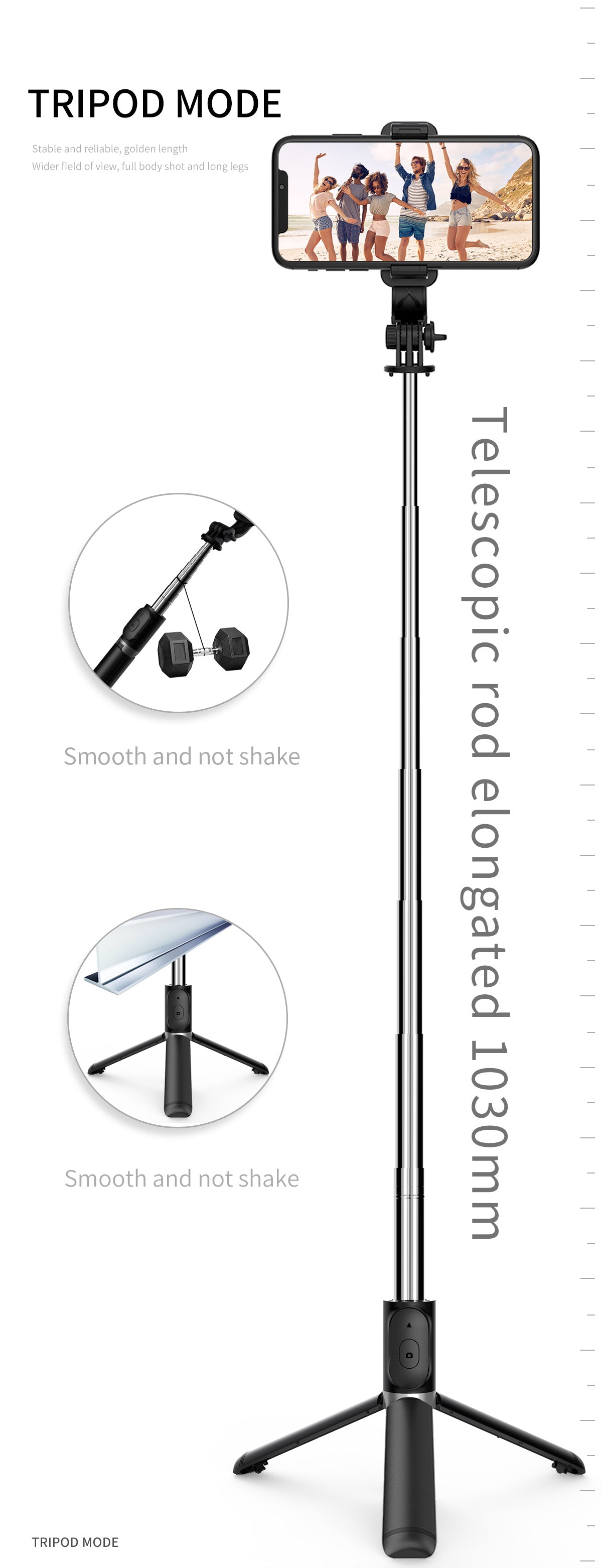 101.6cm Phone Selfie Stick Tripod, Extendable Selfie Stick All-in-One Smartphone Tripod Stand with Wireless Remote 360° Rotation