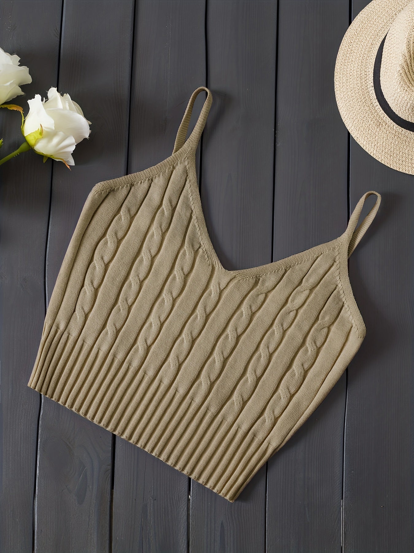 Women'S Stretchy Tank Top - V-Neck Sleeveless Casual Vest with Ribbed Texture, Beige, Versatile for Layering or Standalone Outfits, Allseason Apparel | Vneck Design | Construction, Ladies Tank Tops