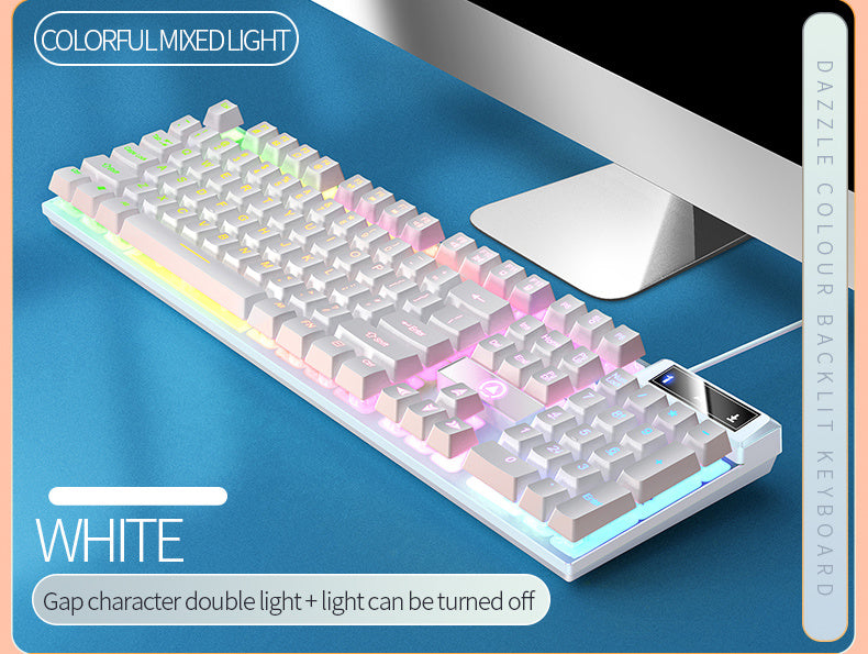 Silvery Carved Game Keyboard USB Wired Mechanical Feel Luminous Keyboard with Backlight Desktop Computer Notebook Office Universal