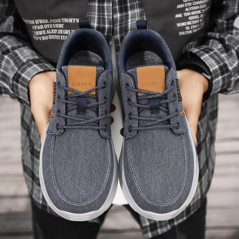 Plus Size Wide Fit Men's Lace-Up Loafers, Men's Canvas Lightweight Comfortable Walking Shoes