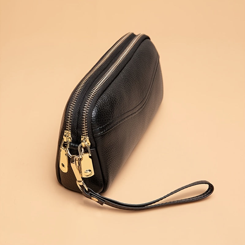 Small Zipper Crossbody Bag, Women's Double Layer Clutch Purse, Solid Color Wristlet Wallet