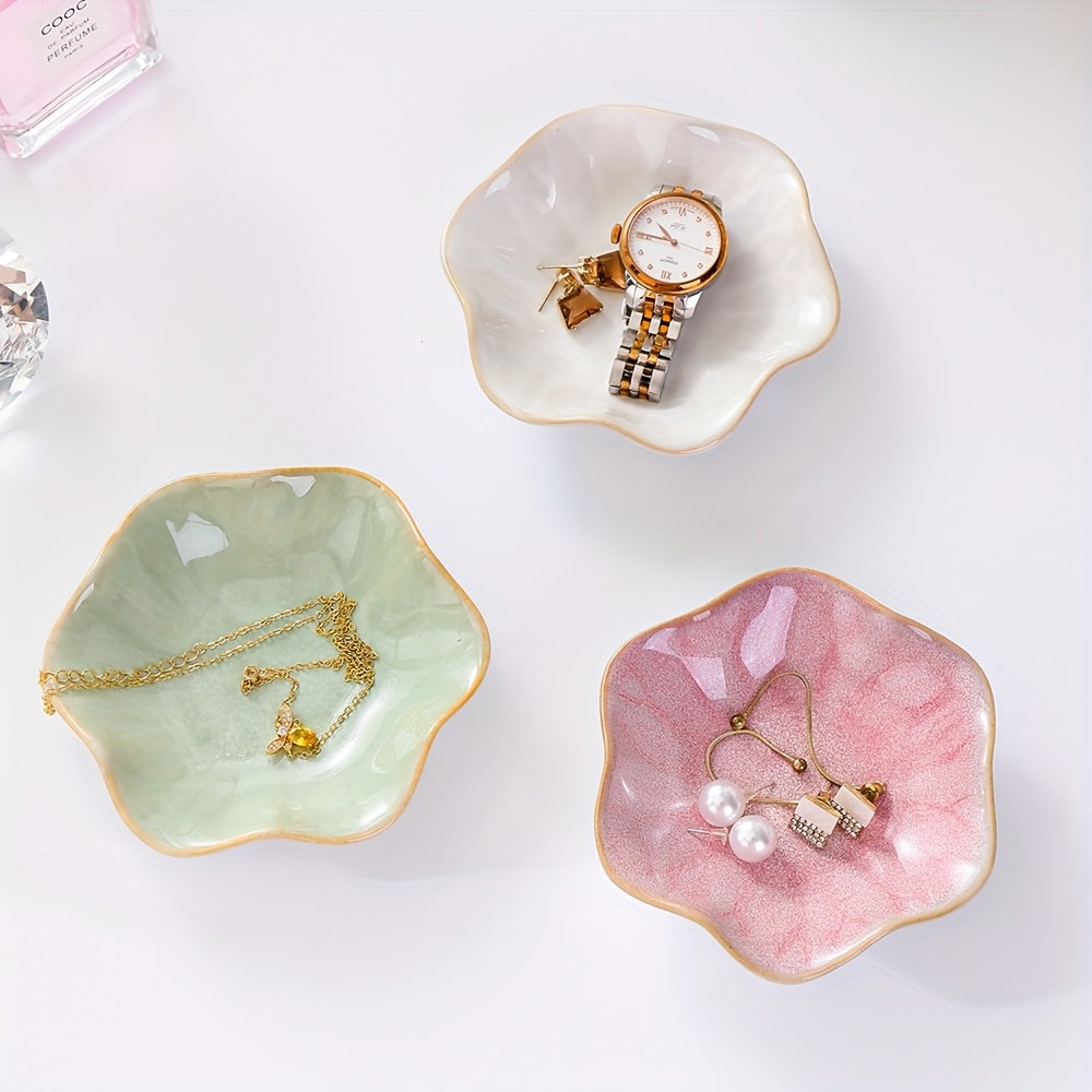 1pc Elegant Ceramic Flower Plate with Smooth Edges Suitable for Jewelry, Cosmetics, Keys & Trinkets - Decorative Dishes for Home, Bathroom, Dresser, Desk - Multi- Tableware, Jewelry Trays