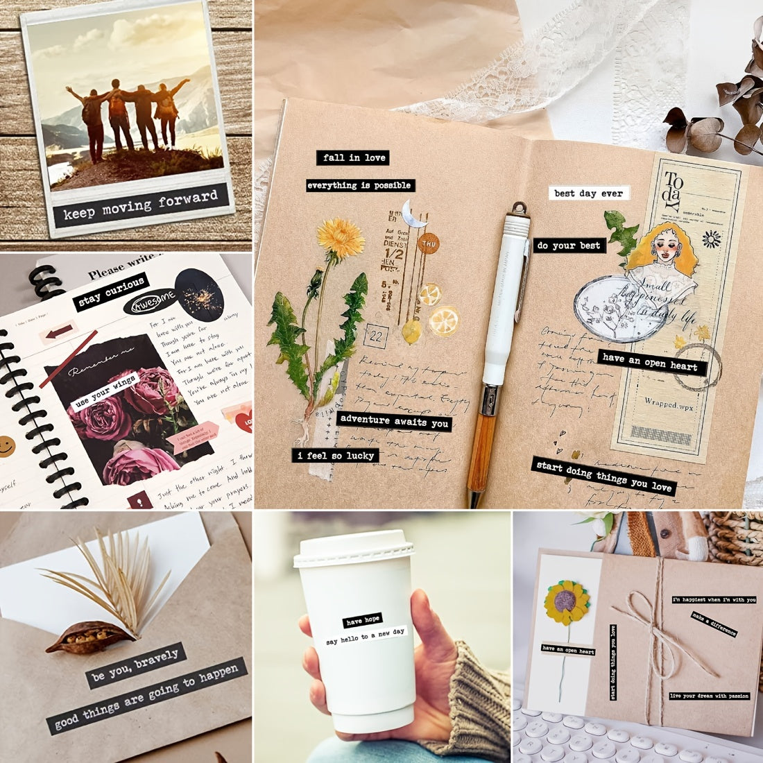 406pcs Empowering Quote Stickers - Motivational & Positive Phrases for Scrapbooking, Perfect for Journals, Planners, and DIY Art Crafts - Enhance Your Vintage Album & Creative Projects
