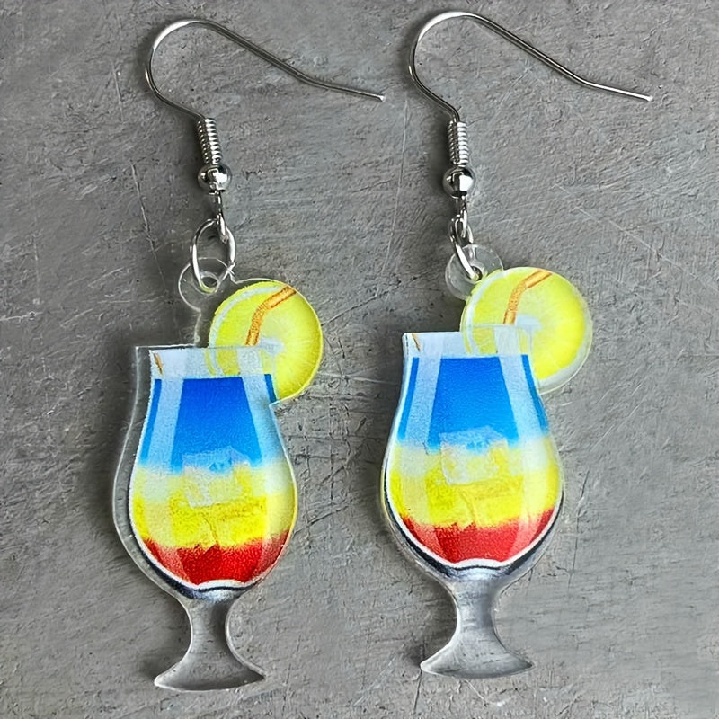 Bohemian Vacation Style Coconut Flower Cold Drinking Dangle Earrings Plastic Jewelry Summer Beach Party Earrings