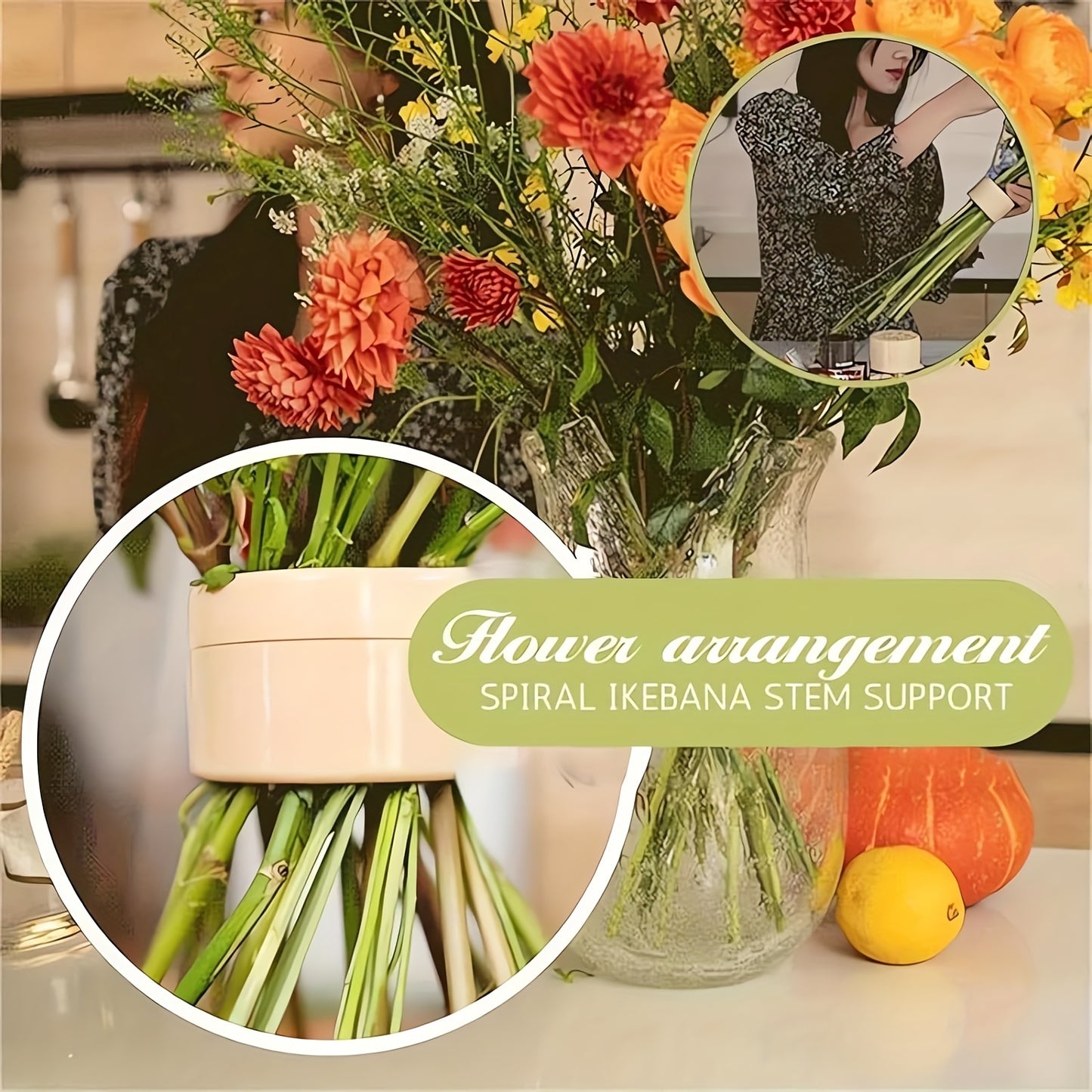 2pcs (L+S) Transparent Flower Arranger Spiral Ikebana Stem Holde Spiral Flower Arrangement Stem Holder