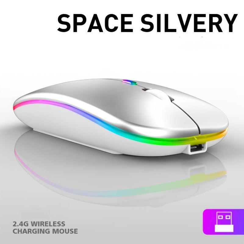 Rechargeable 2.4G Wireless Silent Office Mouse For PC Computer/laptop Windows/ios System With LED Color Light And BT5.2 Wireless Mouse.