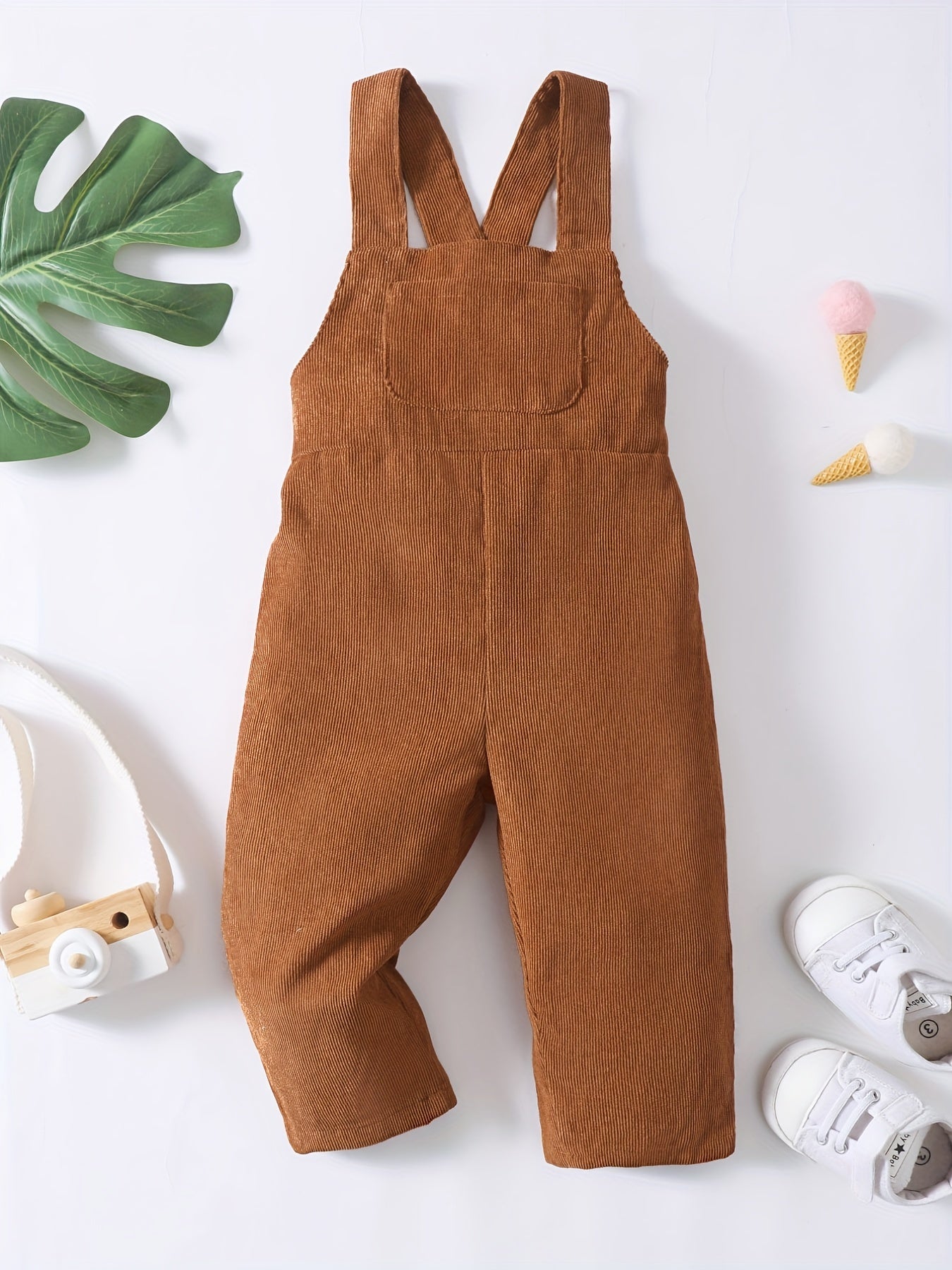 Casual Corduroy Knotted Toddler Baby Overalls, Jumpsuit With Pocket, Retro Strap Pants For Boys Girls