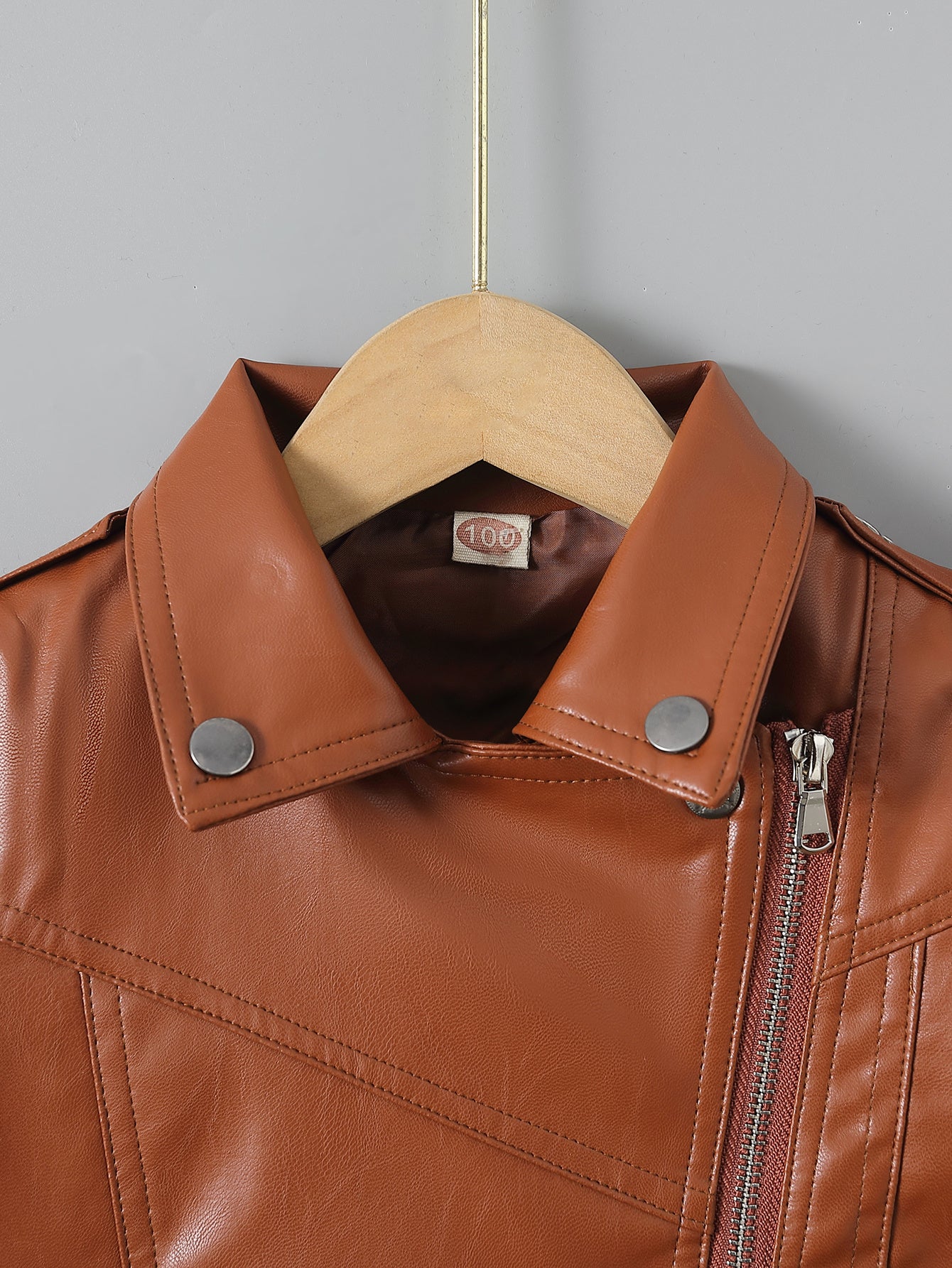 Children's Lapel PU Leather Jacket Zipper Coat Top For Girls And Boys Kids Clothes