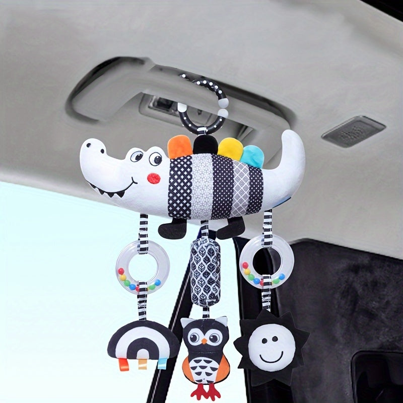 [Soft Animal Plush Toys] Soft Black and White Animal Wind Chime Plush Toys | for Baby Car Seat & Stroller, Hanging Rattle Toys | Ideal Christmas Gift for Infants 0-3 Years Old, Chinese Mainland Origin