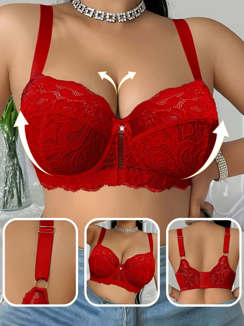 1pc Plus Size Women's Elegant Lace Patchwork Bra with Underwire Support - Full-Coverage for Plus Size (No Padding)