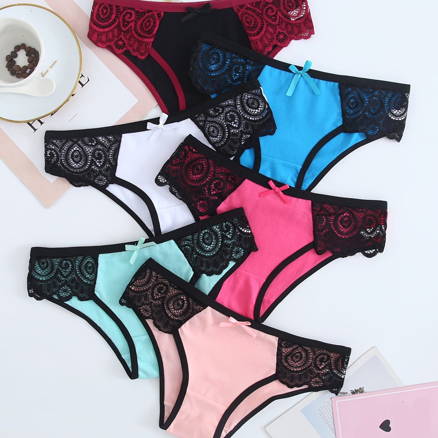 6pcs Contrast Lace Sexy Women's Panties
