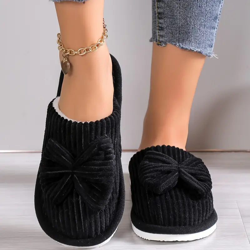Women's Slip-On Winter Slippers With Bow