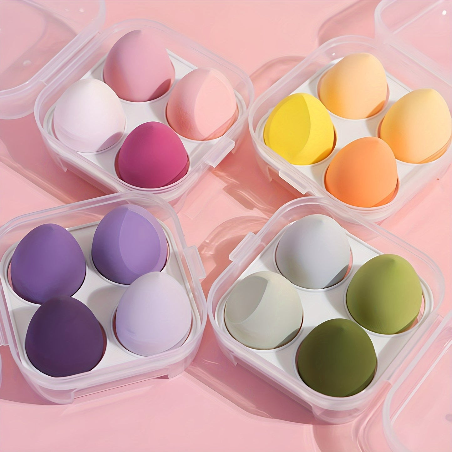 4pcs Premium Makeup Blender Set - Soft & Durable Sponges with Storage Box - Perfect for Foundation & Powder Application - Ergonomic Beauty Tool for Flawless Coverage