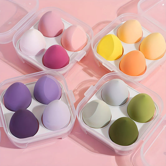 4pcs Premium Makeup Blender Set - Soft & Durable Sponges with Storage Box - Perfect for Foundation & Powder Application - Ergonomic Beauty Tool for Flawless Coverage
