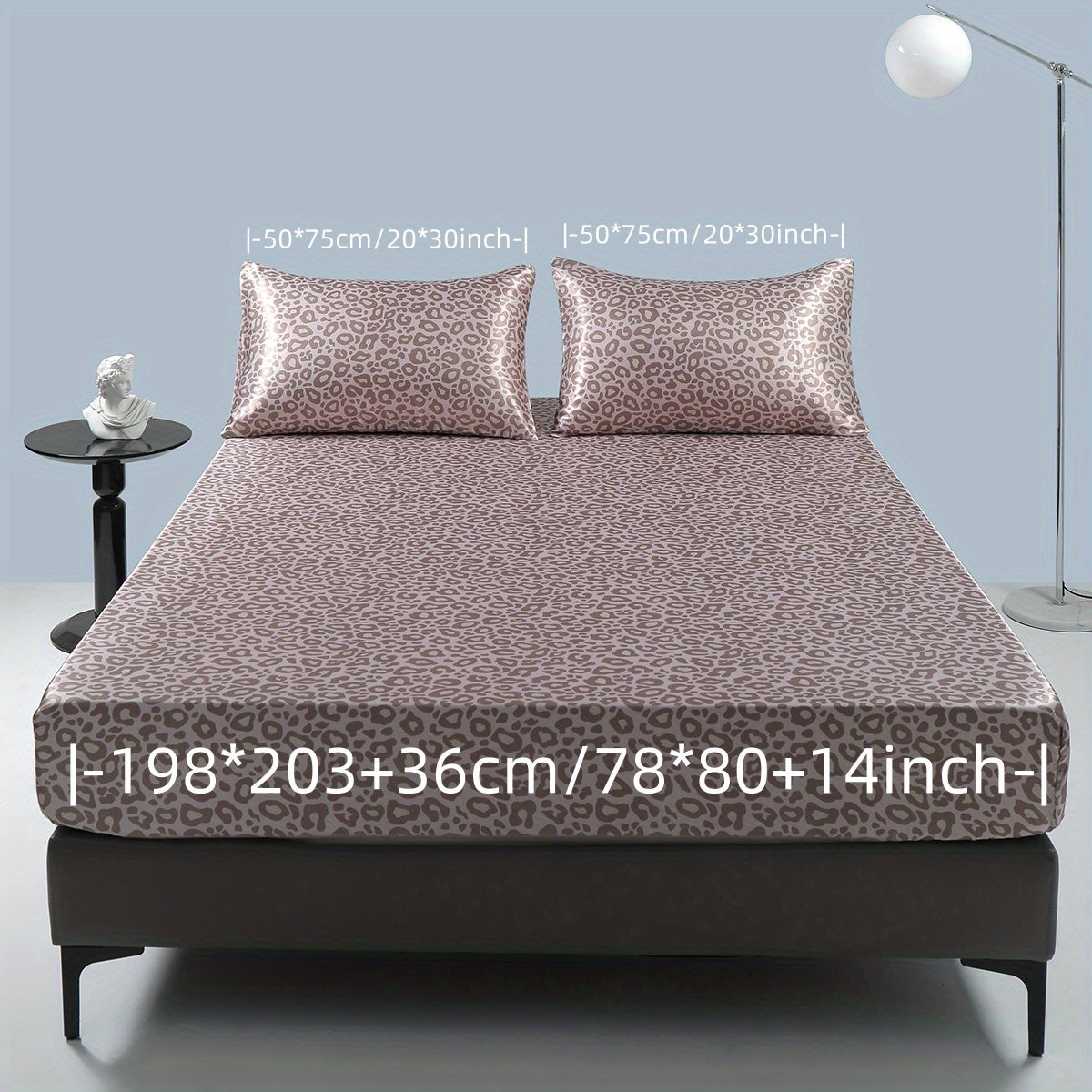 3pcs Luxurious Leopard Print Satin Sheet Set - Soft, Breathable, and Hypoallergenic for Comfortable Sleeping in Home, Dorm, and Guest Room - Includes 1 Mat and 2 Pillowcases, Easy Care and Machine Washable (Core Not Included)