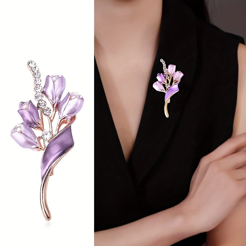 Elegant Purple Flower Brooch Dress Shirt Suit Gown Sweater Scarf Shawl Coat Hat Minimalist Stylish Pin Enamel Craft Accessory