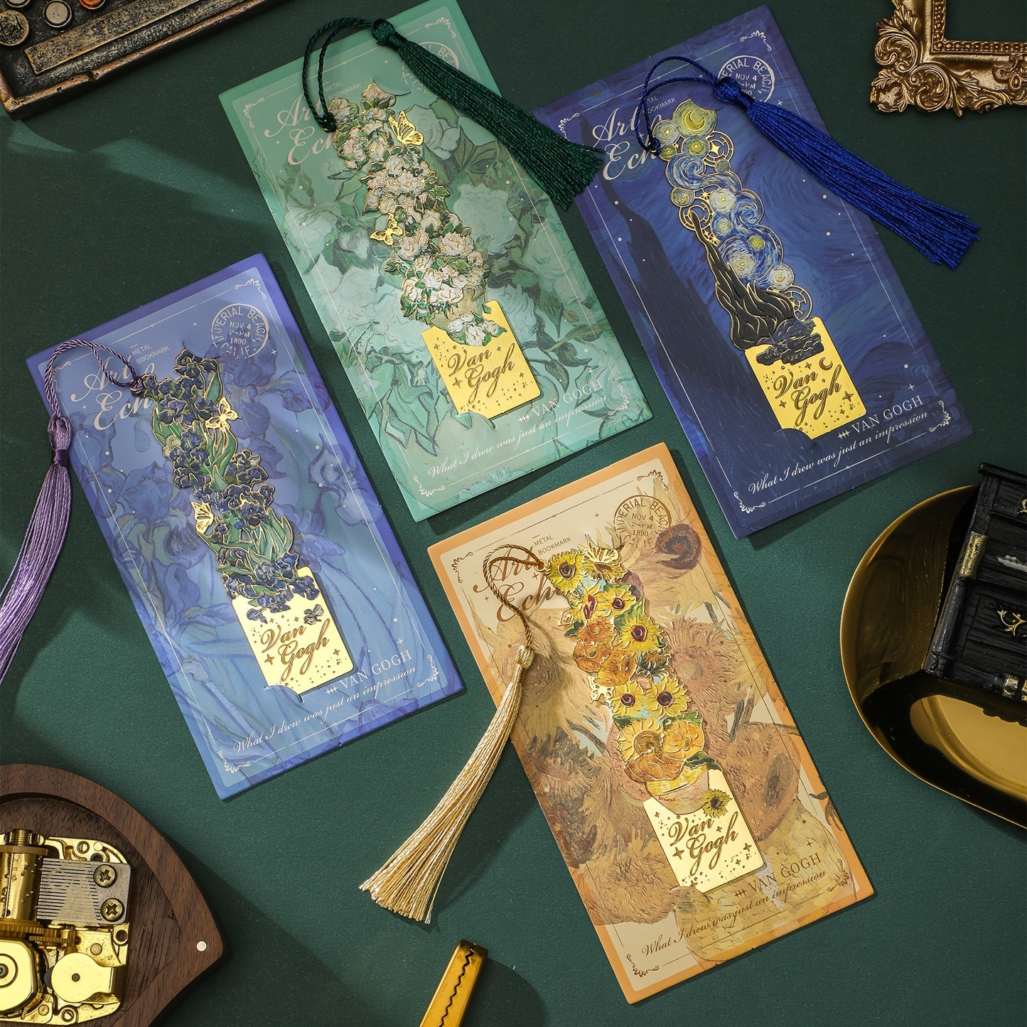 Retro Art Metal Bookmark - 1pc Starry Sky Flower with Tassels Painting Hollow Reading Mark - Multi Design for Gift Birthday Friends Club Book Lovers Readers Office Stationery Supplies