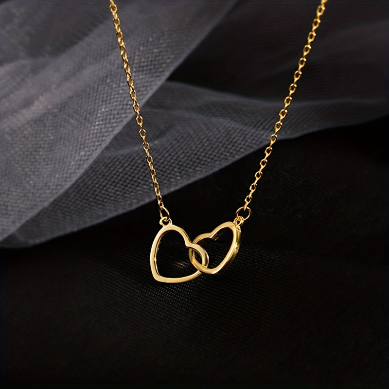 1pc, Exquisite Double Peach Heart Pendant Necklace - Stylish Metal Alloy Jewelry with Elegant Design, Perfect for Daily Wear, Party, Mothers Day, Valentines Day, and Birthdays - A Charming Clothing Accessory and Festival Gift