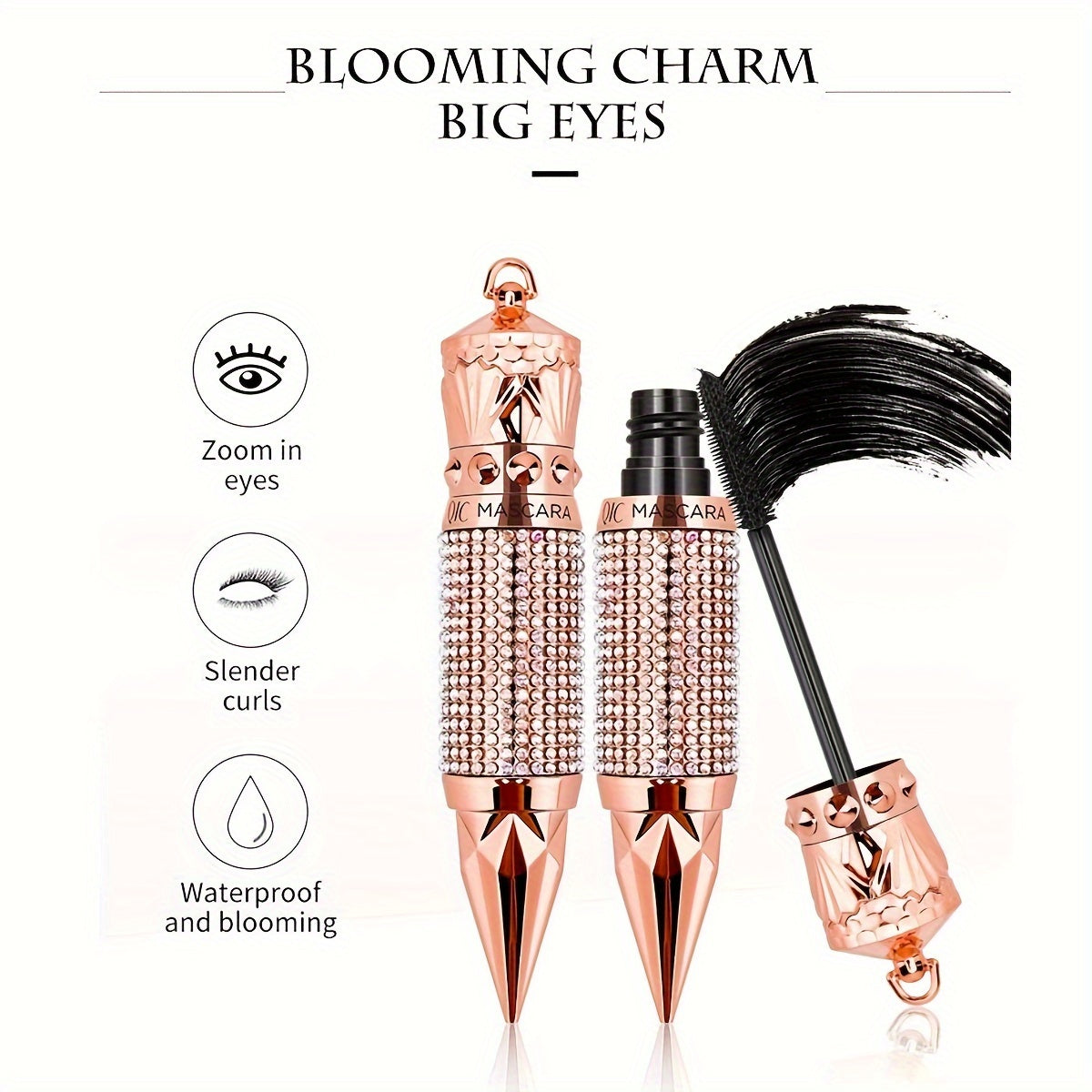 Luxe Curl & Lift Mascara: Waterproof, Smudge-Proof for Thick, Elongated Lashes – Rhinestone Edition, Black