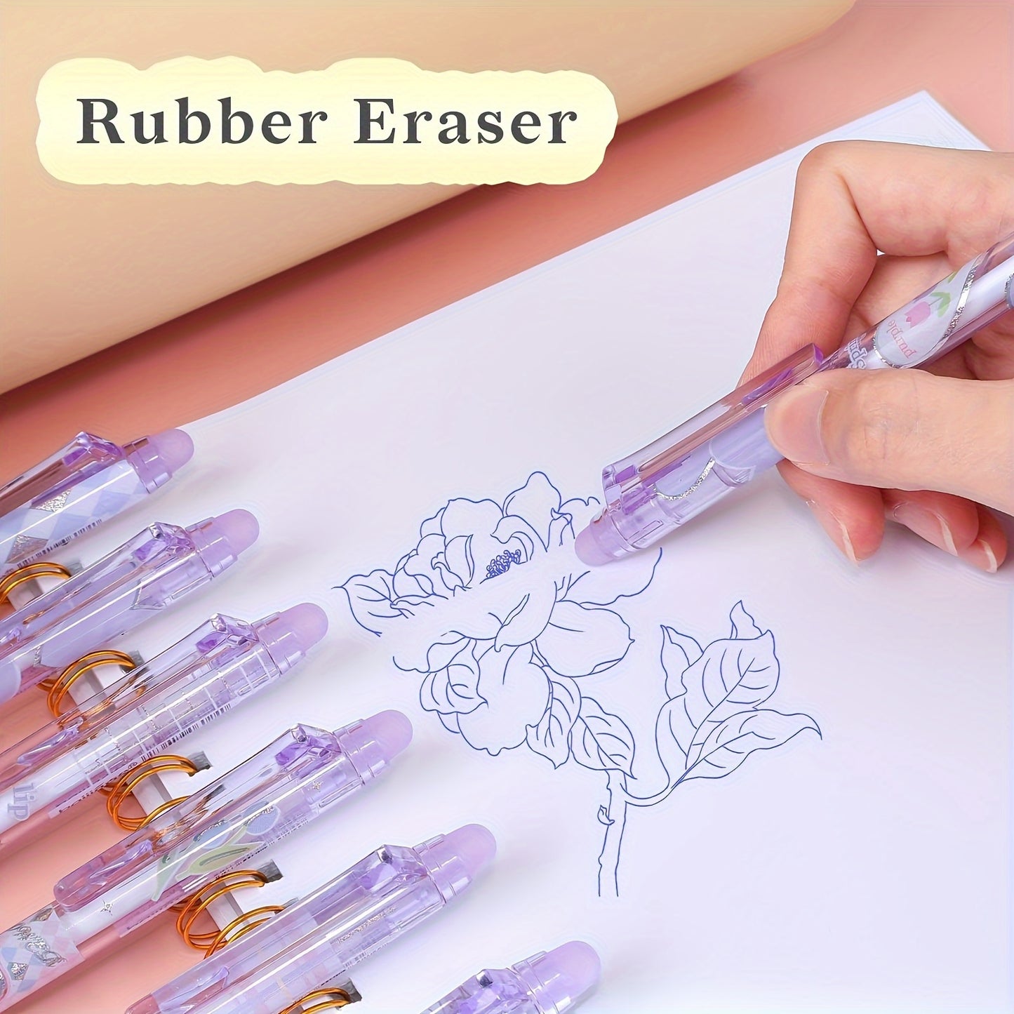 6pcs Erasable Gel Ink Pens Retractable Pens Cute Flower Pens 0.5mm Fine Point Pen Make Mistakes Disappear,Office School Pens (black And Blue Ink-Tulip)