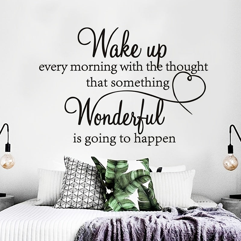 1pc Wall Decal Wake Up Every Morning With The Thought That Something Wonderful Is Going To Happen Vinyl Wall Decals Sayings Art Lettering Wall Stickers For Bedroom Living Room Inspirational Wall Decals