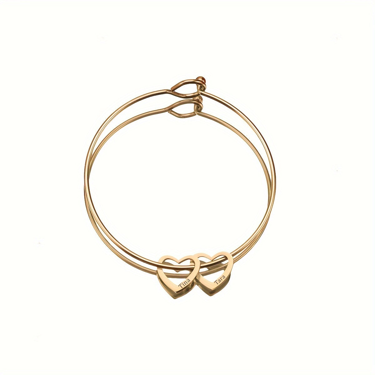 Customized Stainless Steel Bangle with Personalized Lettering - Adjustable, Engraved Family Names, Heart Charms, Meaningful Mothers Day Gift, Durable Fashion Jewelry