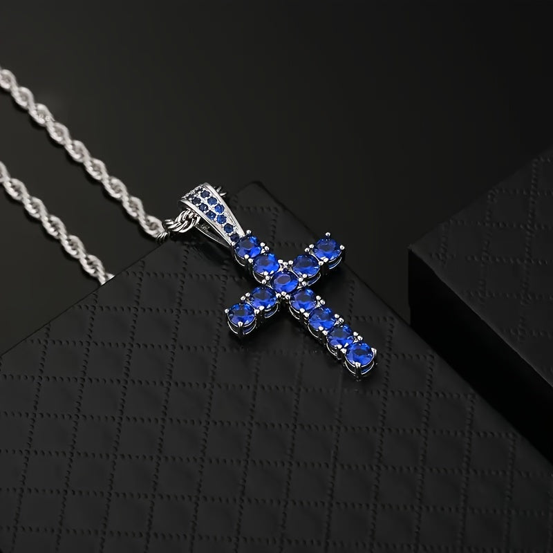 Hip Hop Cross Copper With 4mm Zirconia 14K Golden Plated Pendant Necklace