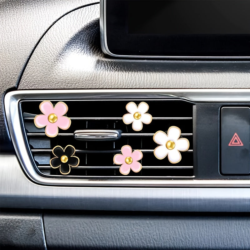 [4pcs/set Daisy Flower Air Clips] 4pcs/set Small Daisy Flower Design Car Air Outlet Perfume Decorative Clip, Car Air Fresheners Clips, Car Decoration, Car Accessories For Women