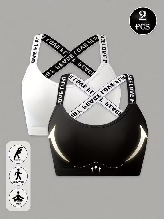 2pcs Women's Letter Print Strapless Backless Sexy Sports Bras
