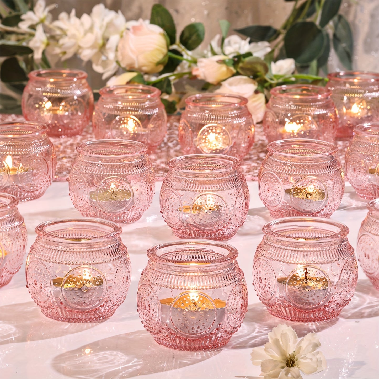 Glass Tea Light Candle Holders, Polished Finish, Flower Theme, Tabletop Mount, Versatile for Wedding, Shower, Party Decoration, Ideal for Christmas, Halloween, Easter, Thanksgiving, Valentine'S Day