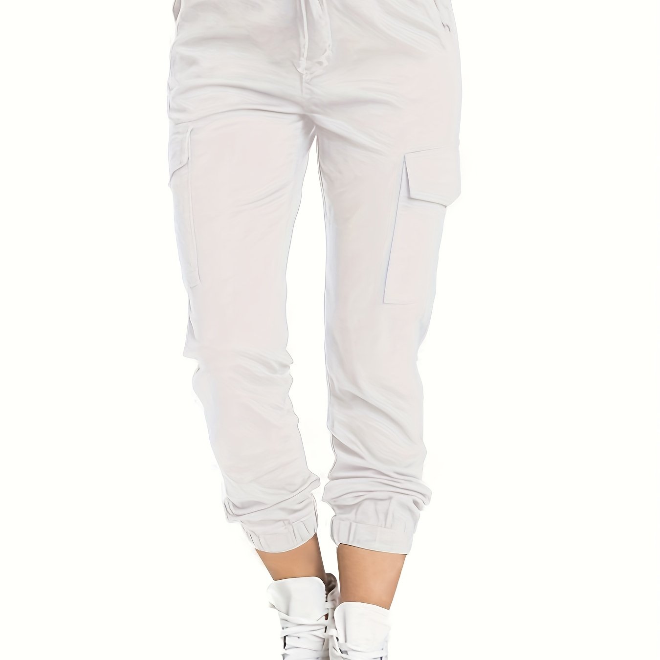 Y2K Chic Drawstring Cargo Pants - Stretchy Elastic Waist, Long Length, Multiple Pockets, Casual Comfortable Women's Clothing for Everyday Wear