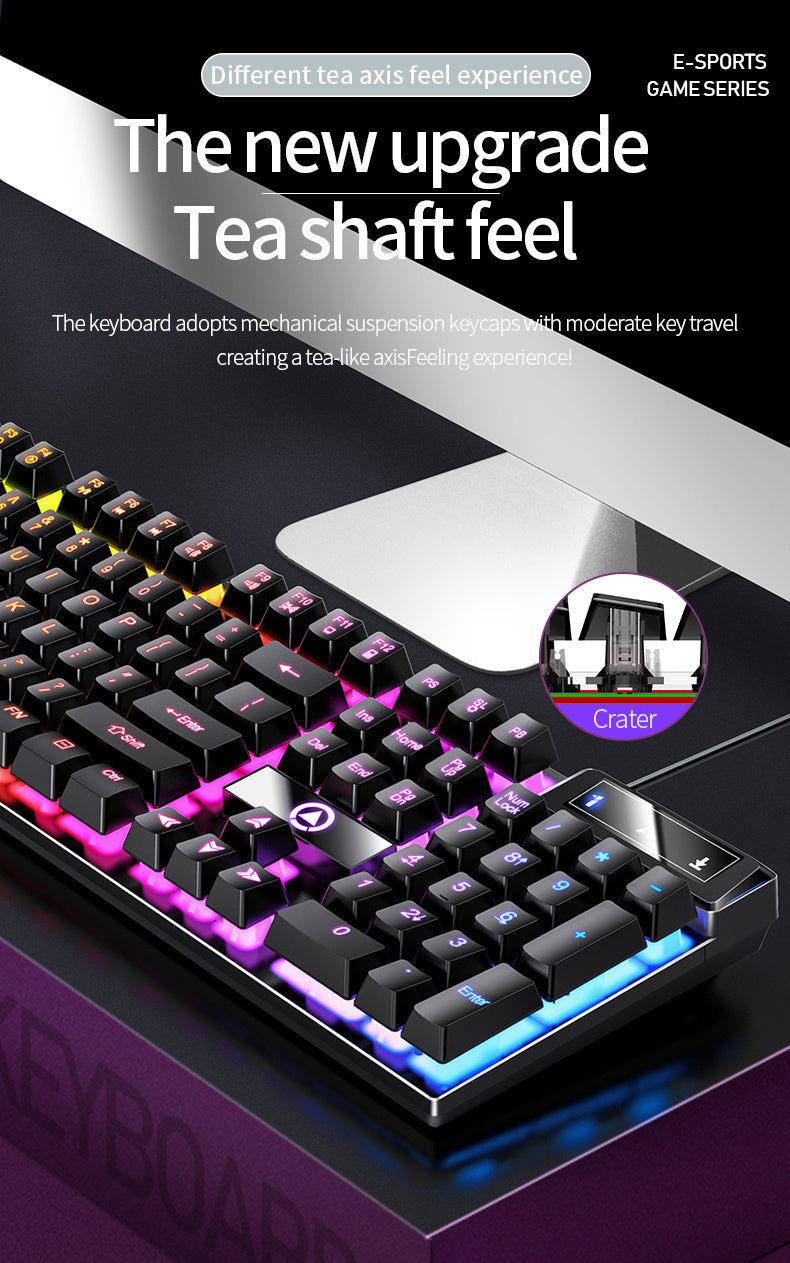 Silvery Carved Game Keyboard USB Wired Mechanical Feel Luminous Keyboard with Backlight Desktop Computer Notebook Office Universal