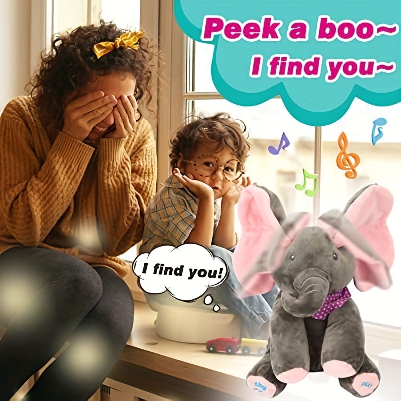 Hide-And-Seek Elephant Plush Toy, Baby Girl Hide-And-Seek Game Toy Singing Interactive Musical Toys, a Good Gift for Girls Over 6 Years Old Activity Ear Hide-And-Seek Bear Doll