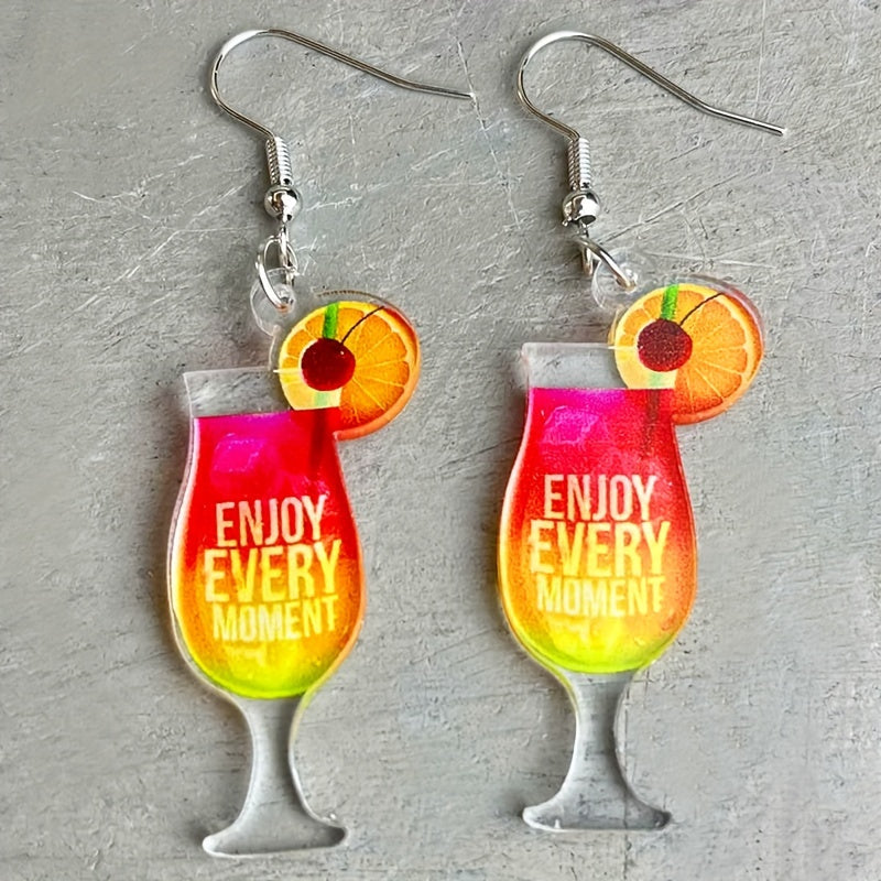 Bohemian Vacation Style Coconut Flower Cold Drinking Dangle Earrings Plastic Jewelry Summer Beach Party Earrings