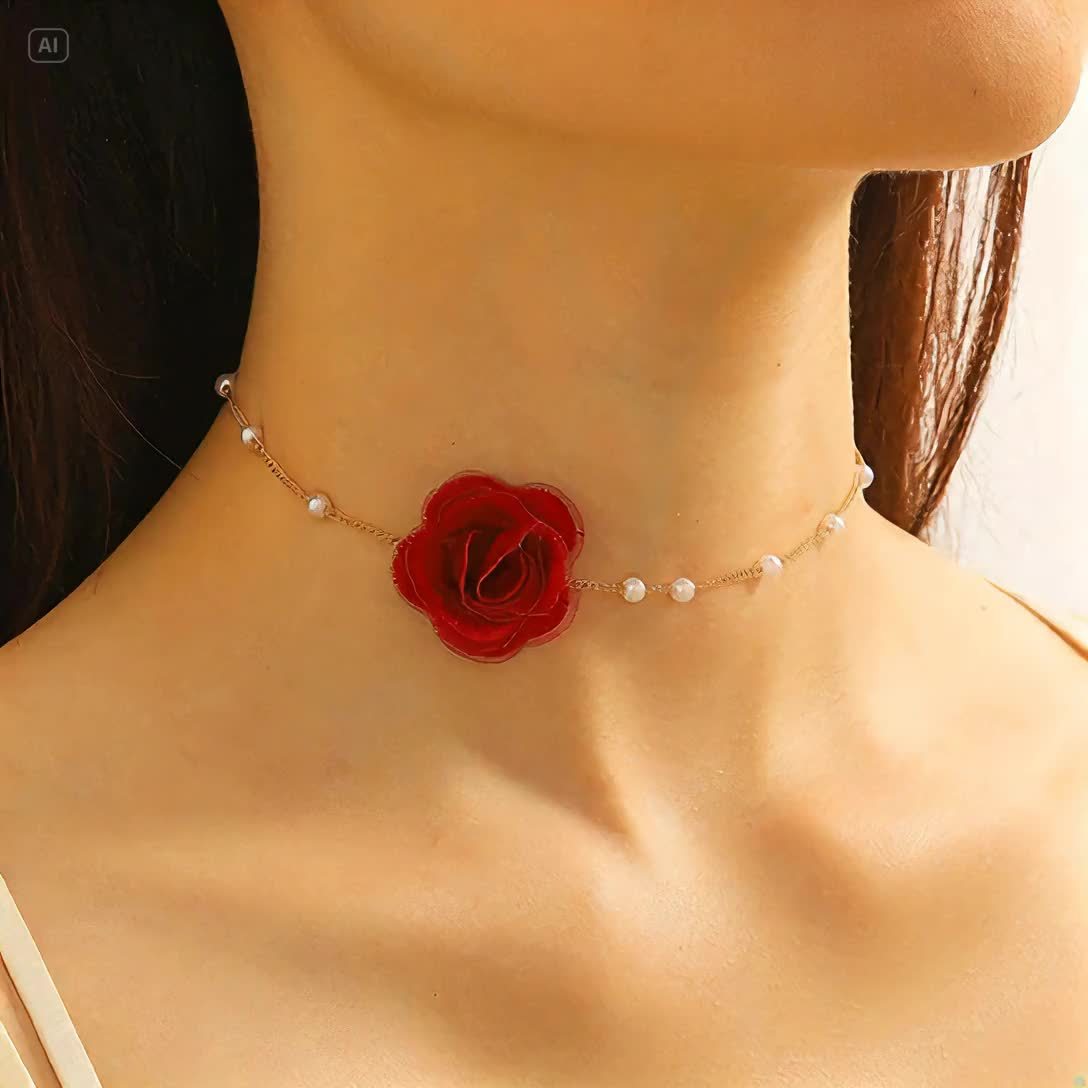 1pc Elegant Coquette Style 18K Golden Plated Faux Pearl Choker Necklace with Acrylic Fiber Flower, Versatile for Daily Wear, Parties, Weddings, and Special Occasions