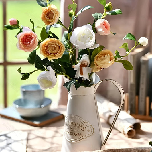[Vintage Metal Vase] Rustic Metal 1pc Vintage Style Cylinder Vase with Handle - Farmhouse Decorative Watering Can