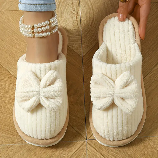 Women's Slip-On Winter Slippers With Bow