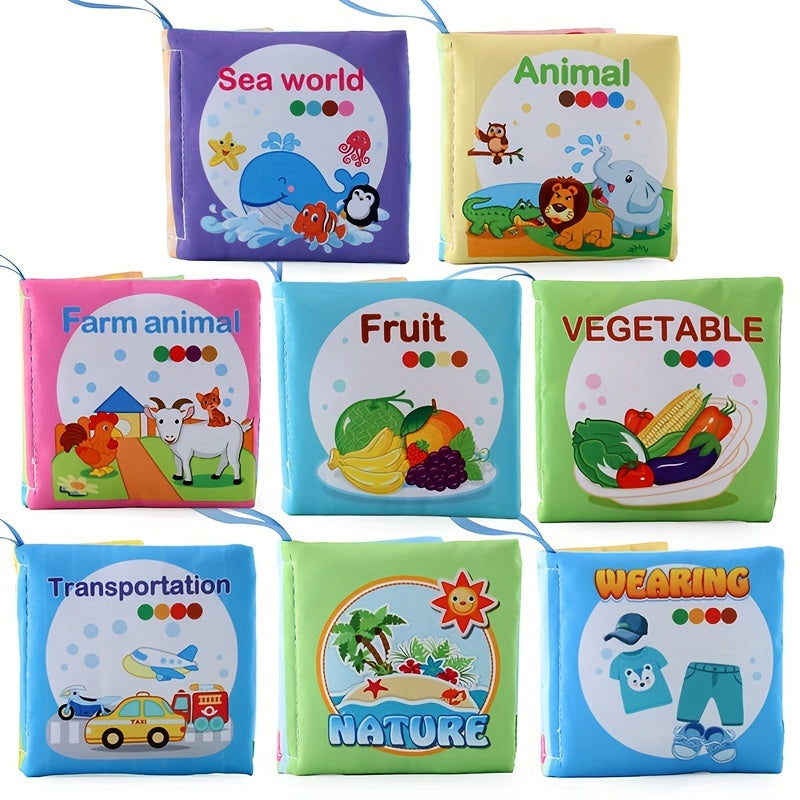 8 & 5 & 3 Soft Cloth Baby Book Sets Cognitive Cloth Books Fruit Animal Educational Toys, Early Education Cloth Books Are Tear-Resistant And Washable Cloth Books with Vivid Fruit, Animal And Ocean Themes Promote Early Learning