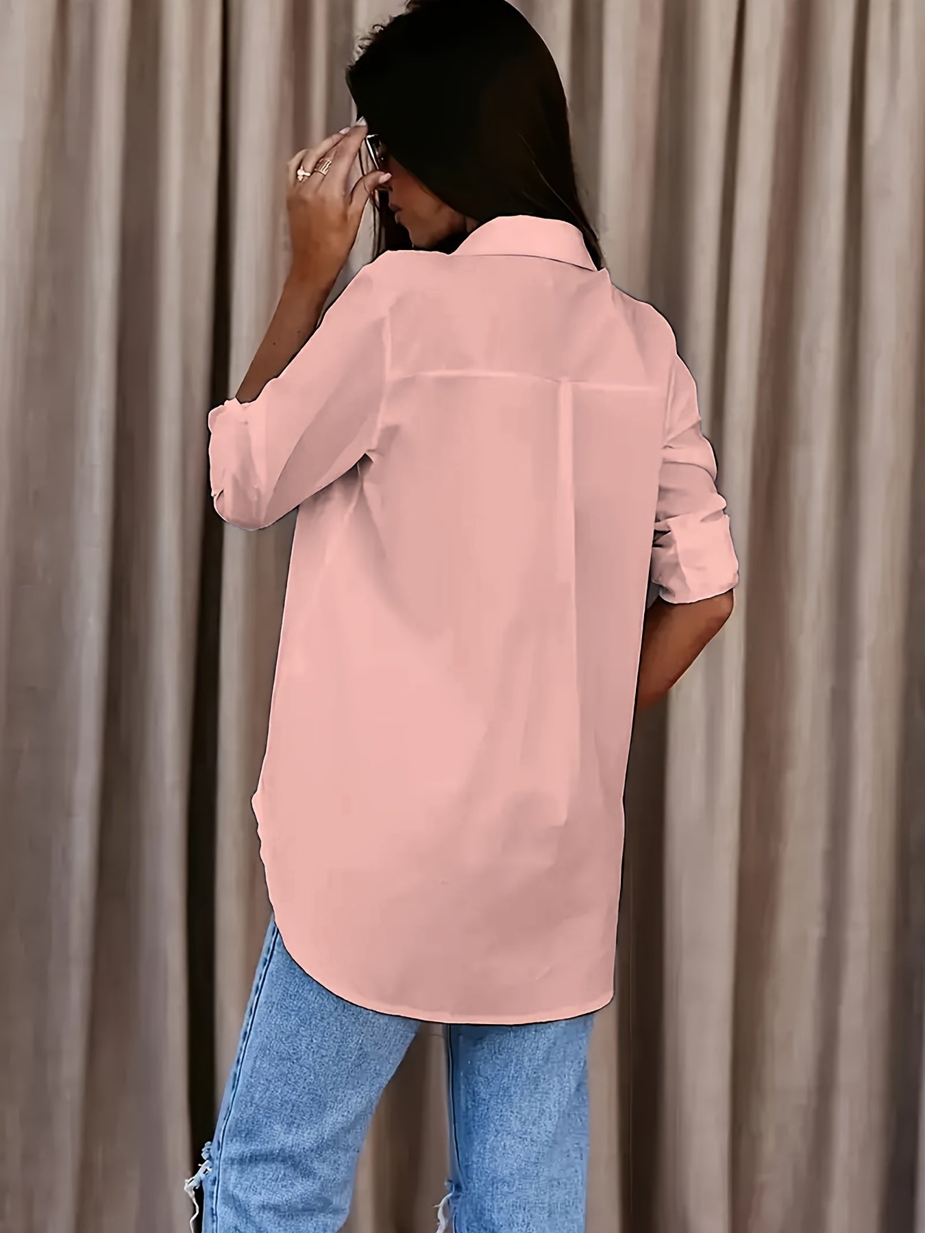 Solid Button Front Shirt, Casual Turn Down Collar Office Work Shirt, Women's Clothing
