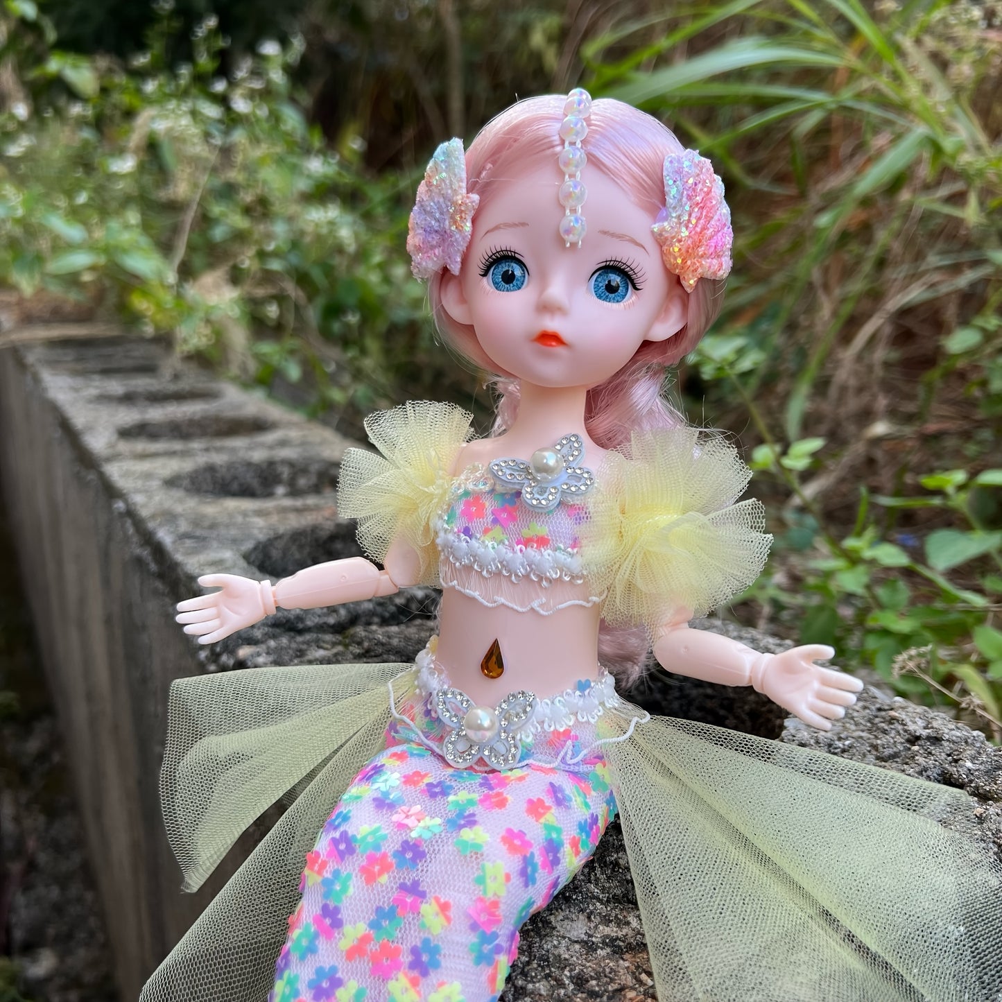 45cm/17.72inch Mermaid Doll Girl Toy Blue Eyed Children's Princess Doll Wedding Dress Doll Family Birthday Gift Fish Tail Can Be Unfolded, Christmas/Halloween/Thanksgiving Gift