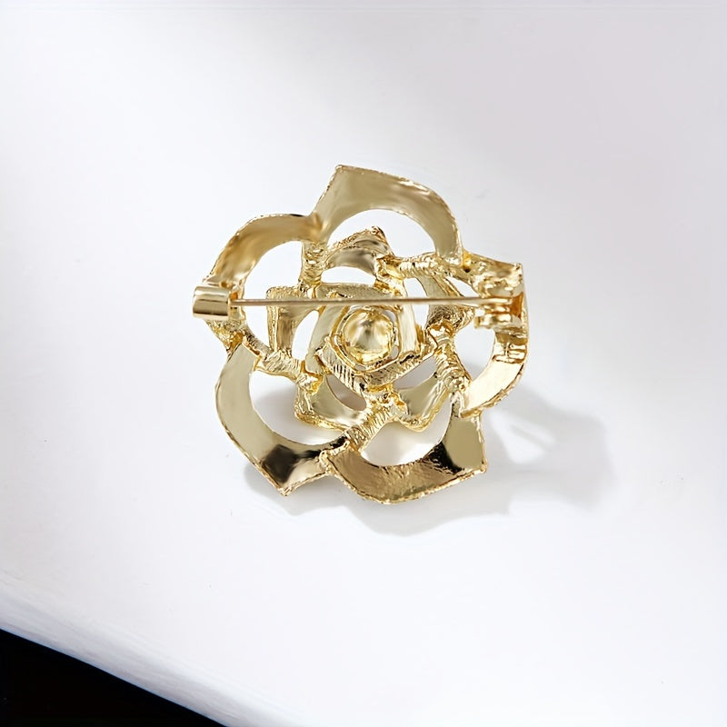 Hollow Out Flower Alloy Brooch Pin Inlaid Faux Pearls Exquisite Pin Accessories Female