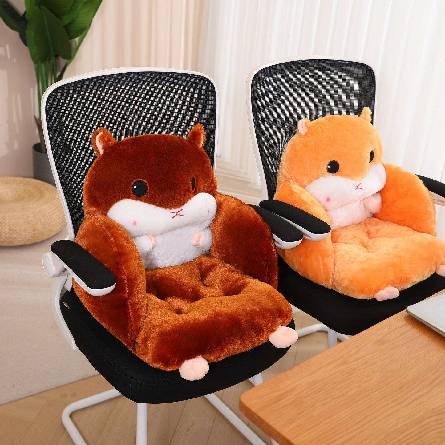 Cute Seat Cushion Hamster Shape Lazy Sofa, Cozy Warm Skin-Friendly Plush Office Chair Pads, Integrated Thickened Reading Pads, 17.7''×15.7'', (Color: Grey/Pink/Dark Brown/Light Brown)