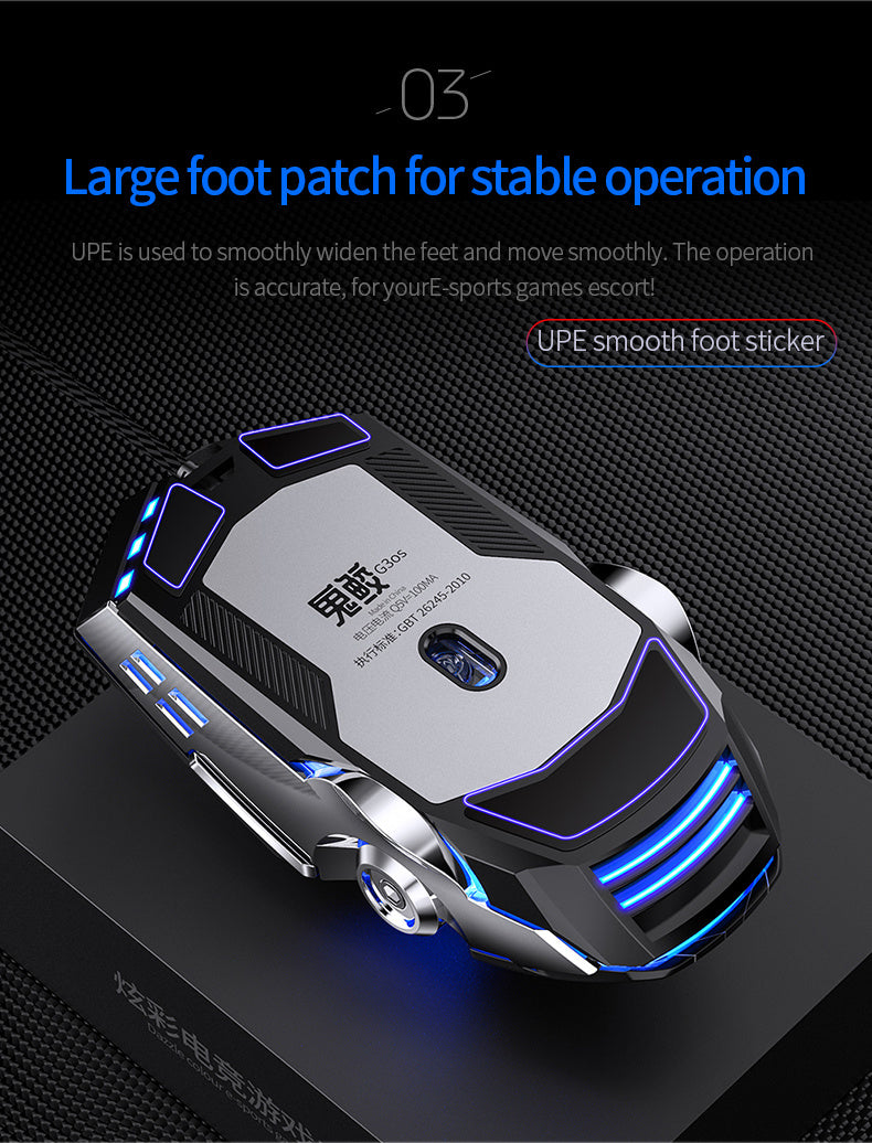 Silvery Carved Wired Mouse for E-Sports Gaming, Silent and Sound Chicken-Eating Mouse Macro for Desktops and Laptops