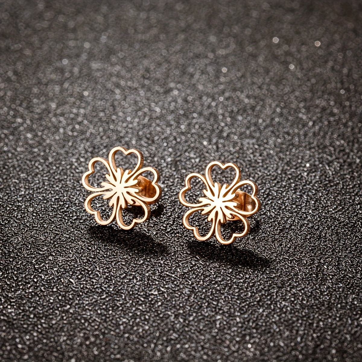 1 Pair Plum Blossom Stainless Steel Stud Earrings, Lucky Flower Earrings Jewelry Birthday Gift For Men Women