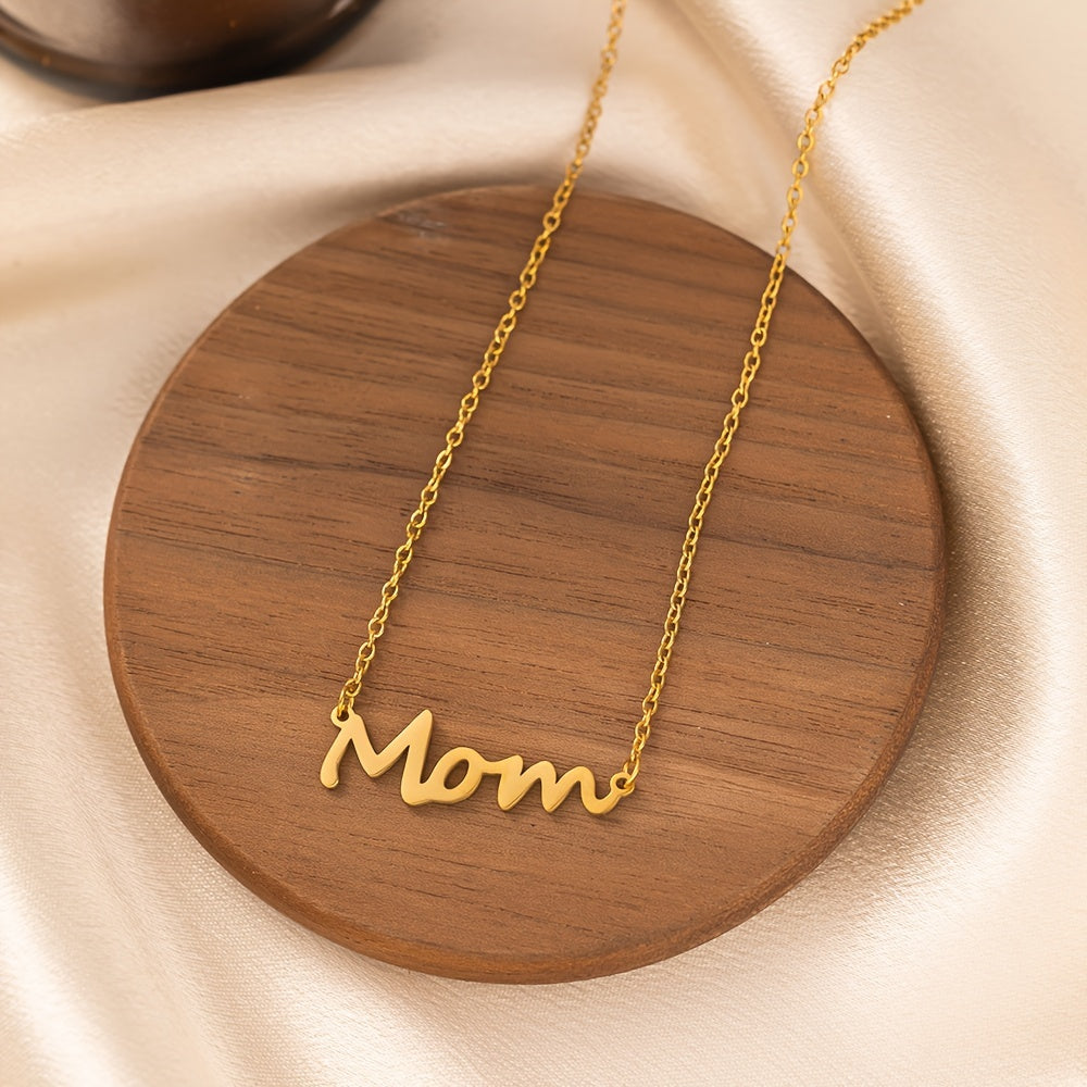 Mini "Mama" Necklace for Women - Golden-Tone Cursive Script Collarbone Chain, Minimalist Everyday Jewelry, Mother's Day Birthday Gift for Mom, Year-Round Wear, Mothers Day Necklace, Elegant Accessory, Delicate Design