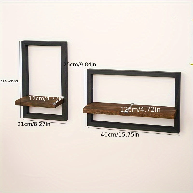 Black and Brown Wall Shelf, Wooden Square Wall Shelf, Photo Frame Display Rack, Candle Display Rack, Flower Display Rack, Photo Album Display Box, Potted Plant Display Rack, Used for Home Room, Living Room, Office Decoration